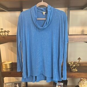 Blue Cowl Neck Long Sleeve Tunic Tee
